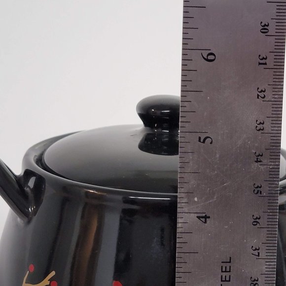 Black Teapot and Cup Set Red Flower Design Asian Missing Handle - Picture 13 of 14